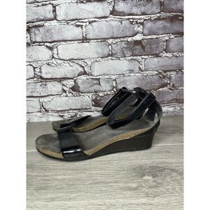 Naot Black Patent Leather Cork Wedge Ankle Strap Sandals Women’s Sz 39EU/8.5M US